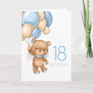 18. Geburtstag niedliche blaue Ballons Teddykarte Karte