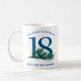18. Geburtstag oder Jubiläum Pfauenfeder Kaffeetasse