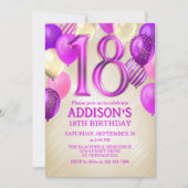 18. Geburtstag Pink Balloons Einladung (Vorderseite)