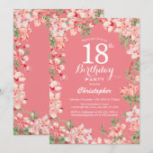 18. Geburtstag Pink Boho Botanische Blume Einladung (Vorne/Hinten)