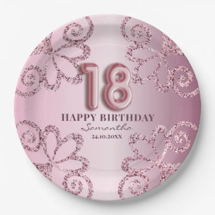 18. Geburtstag Pink Princess Glitzer Ballon Script Pappteller