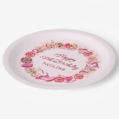 18. Geburtstag Pink Roses Wirbles Herz Pappteller (Schrägansicht)