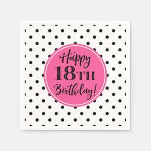 18. Geburtstag Pink Schwarz-weiß Dots Napkins Serviette