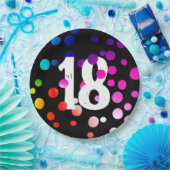 18. Geburtstag Rainbow Dots auf Black Pappteller (Party)