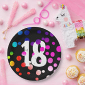 18. Geburtstag Rainbow Dots auf Black Pappteller (Party)