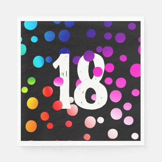 18. Geburtstag Rainbow Dots auf Black Serviette (Vorderseite)