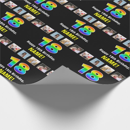 18. Geburtstag: Regenbogen "18"; benutzerdefiniert Geschenkpapier (Ecke)
