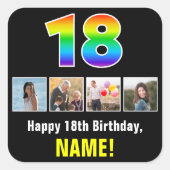 18. Geburtstag: Regenbogen "18"; benutzerdefiniert Quadratischer Aufkleber (Vorderseite)