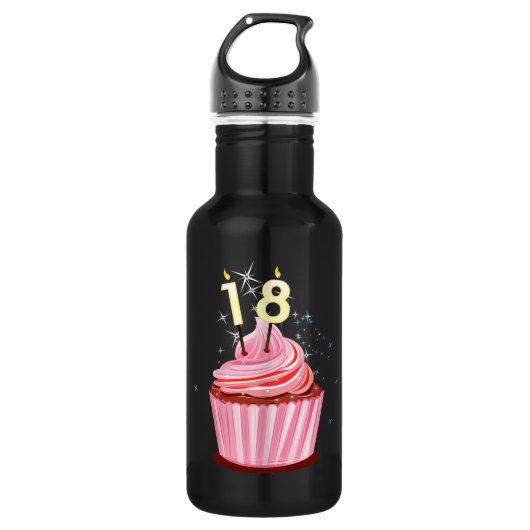 18. Geburtstag - Rosa Cupcake Trinkflasche (Vorderseite)