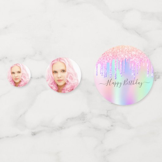 18. Geburtstag rosa Foto holografisch Konfetti (Rückseiten)