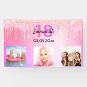 18. Geburtstag rosa Glitzer Tropfen Foto Banner (Horizontal)