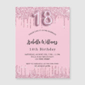 18. Geburtstag Rosa Glitzer Tropfen Luxus Magneteinladung (Vorderseite)