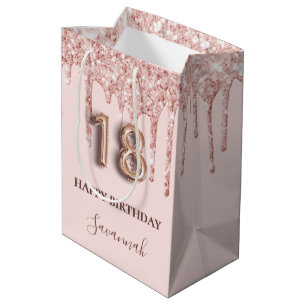 18. Geburtstag Rosa Glitzer Tropfen Rose Gold Mittlere Geschenktüte