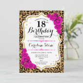 18. Geburtstag - Rosa Gold Leopard Print Einladung (Stehend Vorderseite)