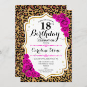 18. Geburtstag - Rosa Gold Leopard Print Einladung (Vorne/Hinten)