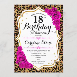 18. Geburtstag - Rosa Gold Leopard Print Einladung