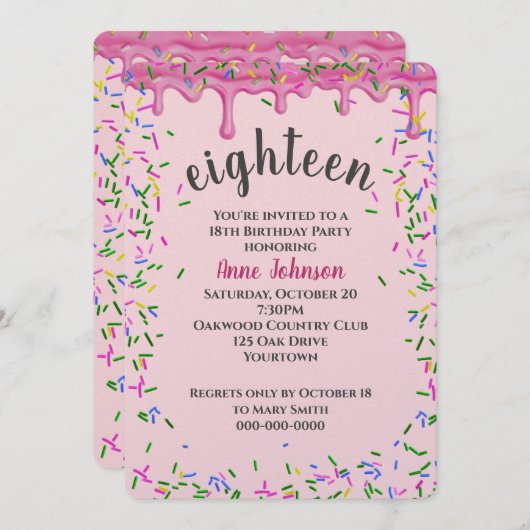 18. Geburtstag rosa Icing und Sprinkles Einladung (Vorne/Hinten)