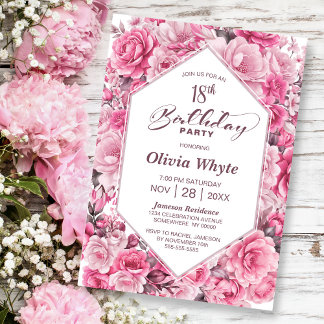 18. Geburtstag Rosa Party Einladung