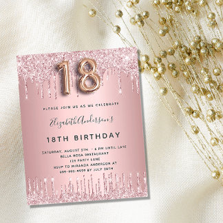 18. Geburtstag Rosa Rosa Glitzer Haushaltseinladun Flyer