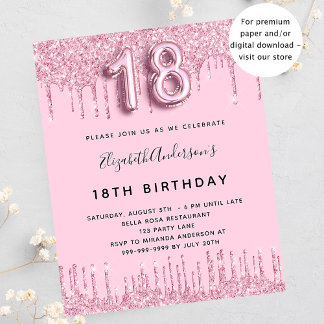 18. Geburtstag Rosa Rosa Glitzer Haushaltseinladun Flyer