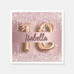 18. Geburtstag rosa staubige Rose Glitzer Monogram Serviette