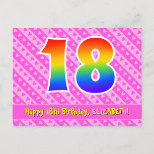 18. Geburtstag: Rosa Streifen & Herz, Regenbogen 1 Postkarte