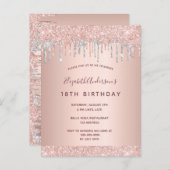 18. Geburtstag Rose Glitzer Rosa Silber Einladung Postkarte (Vorne/Hinten)