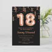 18. Geburtstag Rose Gold Ballons mit Confetti Einladung (Stehend Vorderseite)