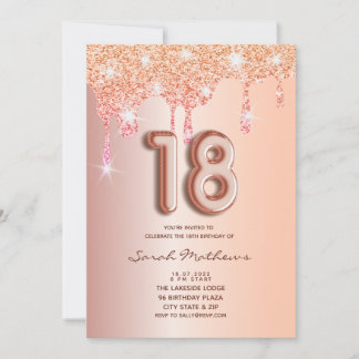 18. Geburtstag Rose Gold Glitzer Foil Ballon Invit Einladung