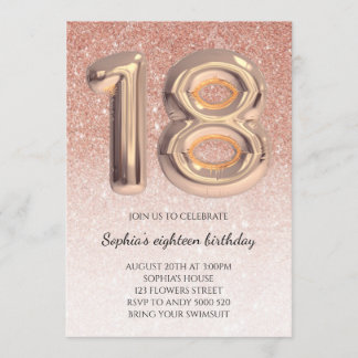 18. Geburtstag Rose Gold Glitzer Foil Ballon Teen Einladung