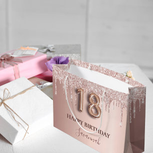 18. Geburtstag Rose Gold Glitzer Rosa Ballon Stil Große Geschenktüte