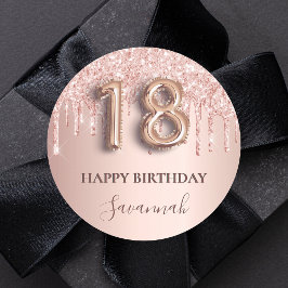 18. Geburtstag Rose Gold Glitzer Rosa Ballon Stil Runder Aufkleber