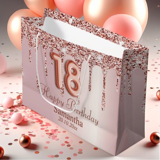 18. Geburtstag Rose Gold Glitzer Tropfen Große Geschenktüte