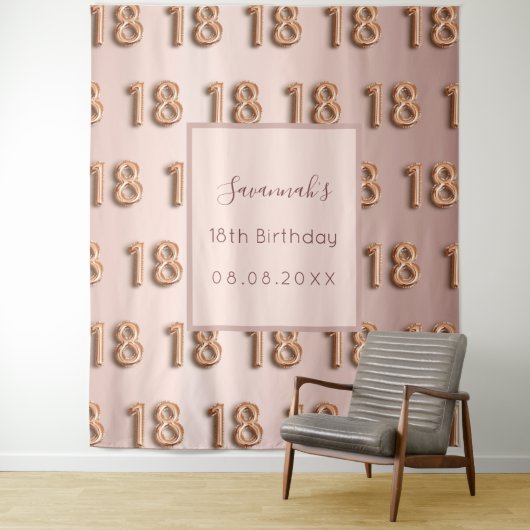 18. Geburtstag Rose Gold pink Monogramm luxuriös Wandteppich (Beispiel)