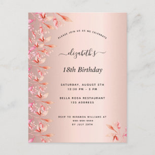 18. Geburtstag Rose Gold Rosa Blumenladen Postkarte