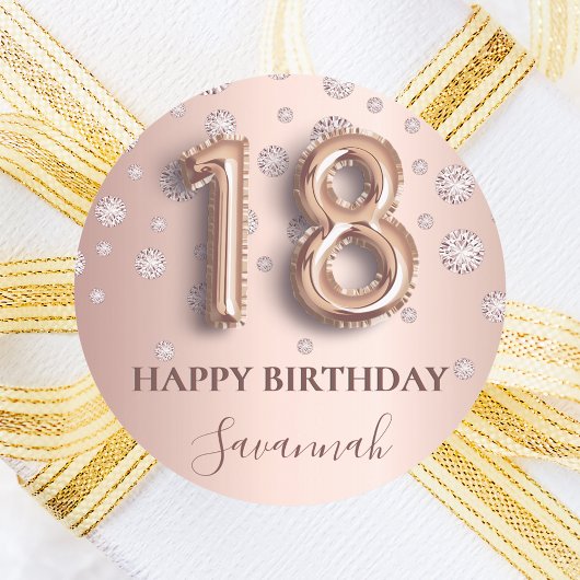 18. Geburtstag Rose Gold rosa Diamanten Runder Aufkleber