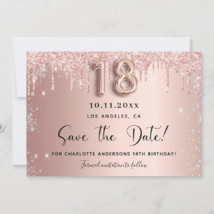 18. Geburtstag Rose Gold Silber Save the Date Kart