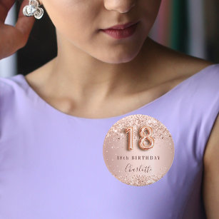 18. Geburtstag Rose Goldblush Glitzer Namensschild Button