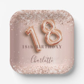 18. Geburtstag Rose Goldblüte Glitzer Name Pappteller (Vorderseite)