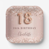 18. Geburtstag Rose Goldblüte Glitzer Name Pappteller (Vorderseite)
