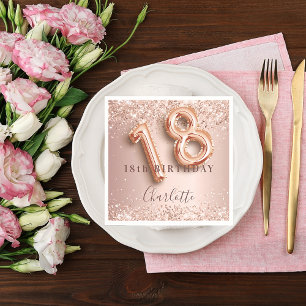 18. Geburtstag Rose Goldblüte Glitzer Name Serviette