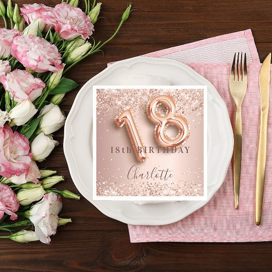 18. Geburtstag Rose Goldblüte Glitzer Name Serviette