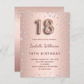 18. Geburtstag Rose Golddiamanten Ballonskript Postkarte (Vorne/Hinten)