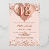 18. Geburtstag roségoldene Ballons Einladung (Vorderseite)