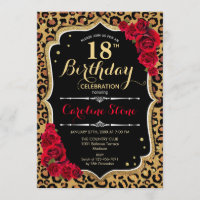 18. Geburtstag - Rote Rosen Leopard Print