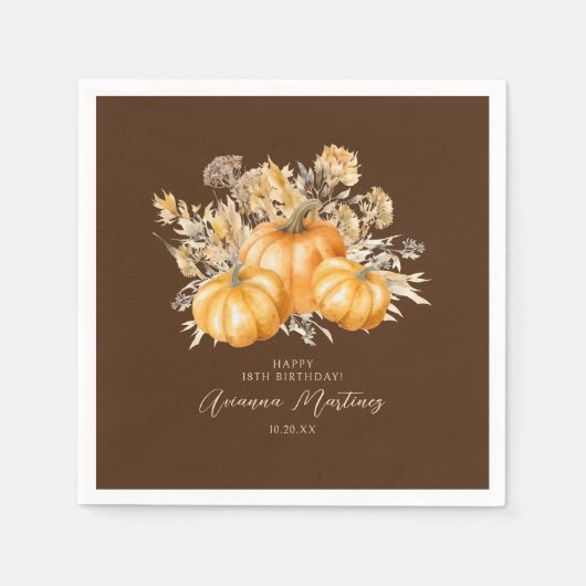 18. Geburtstag Rustic Boho Pumpkin Fall Custom Serviette (Vorderseite)