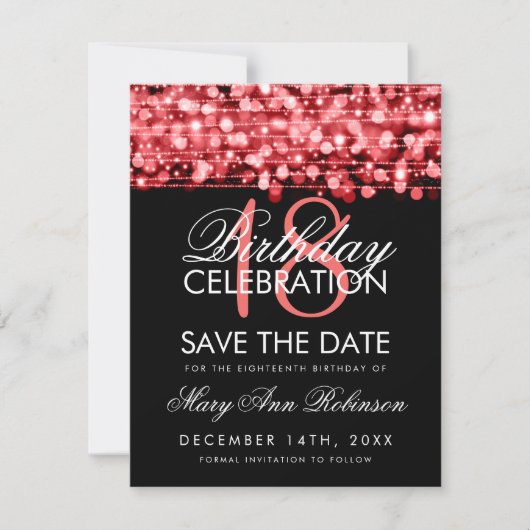 18. Geburtstag Save the Date Party Glitzern Rot (Vorderseite)