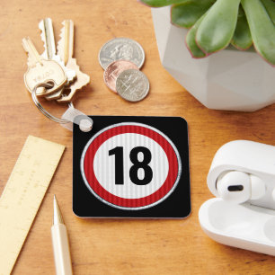 18. Geburtstag Schild mit Geschwindigkeitsbegrenzu Schlüsselanhänger