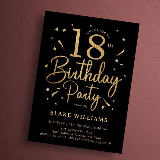 18. Geburtstag Schwarz Gold Einladung