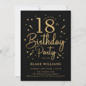 18. Geburtstag Schwarz Gold Einladung (Vorderseite)